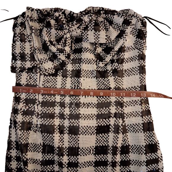 Eva Franco Sequined Plaid Mini Dress Anthropologie Black White Oversized Bow -0